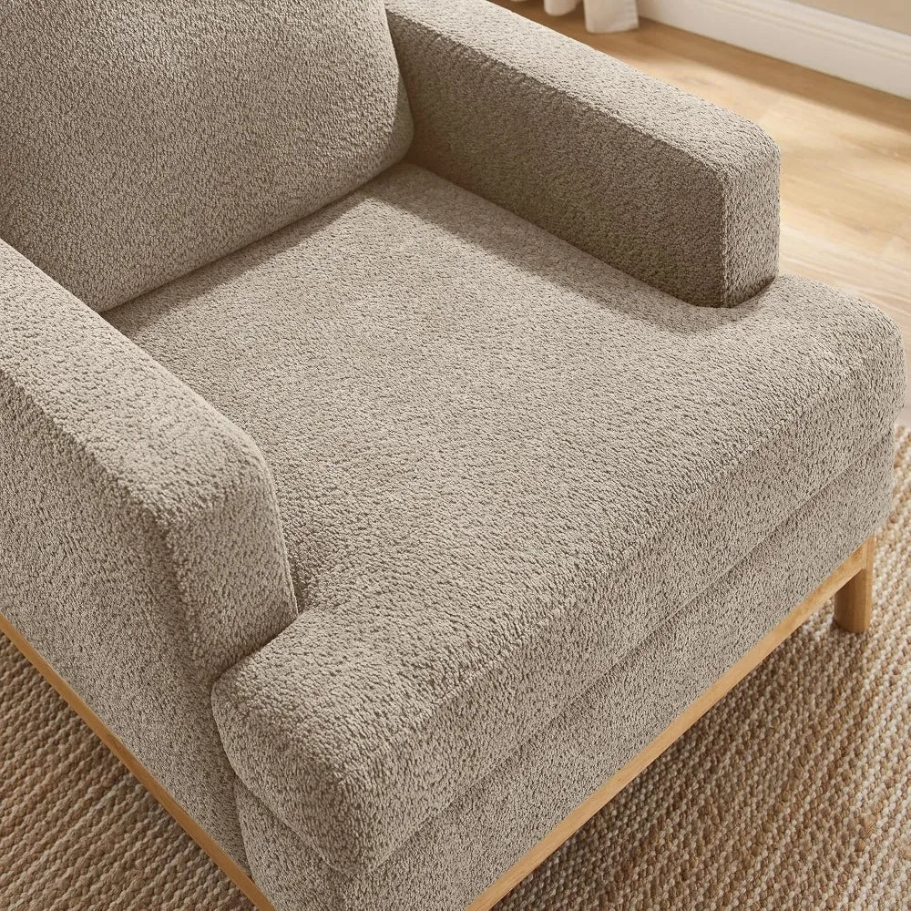 Oversized Mid-Century Accent Chair – Boucle Upholstered Armchair for Living Room or Bedroom (Camel)