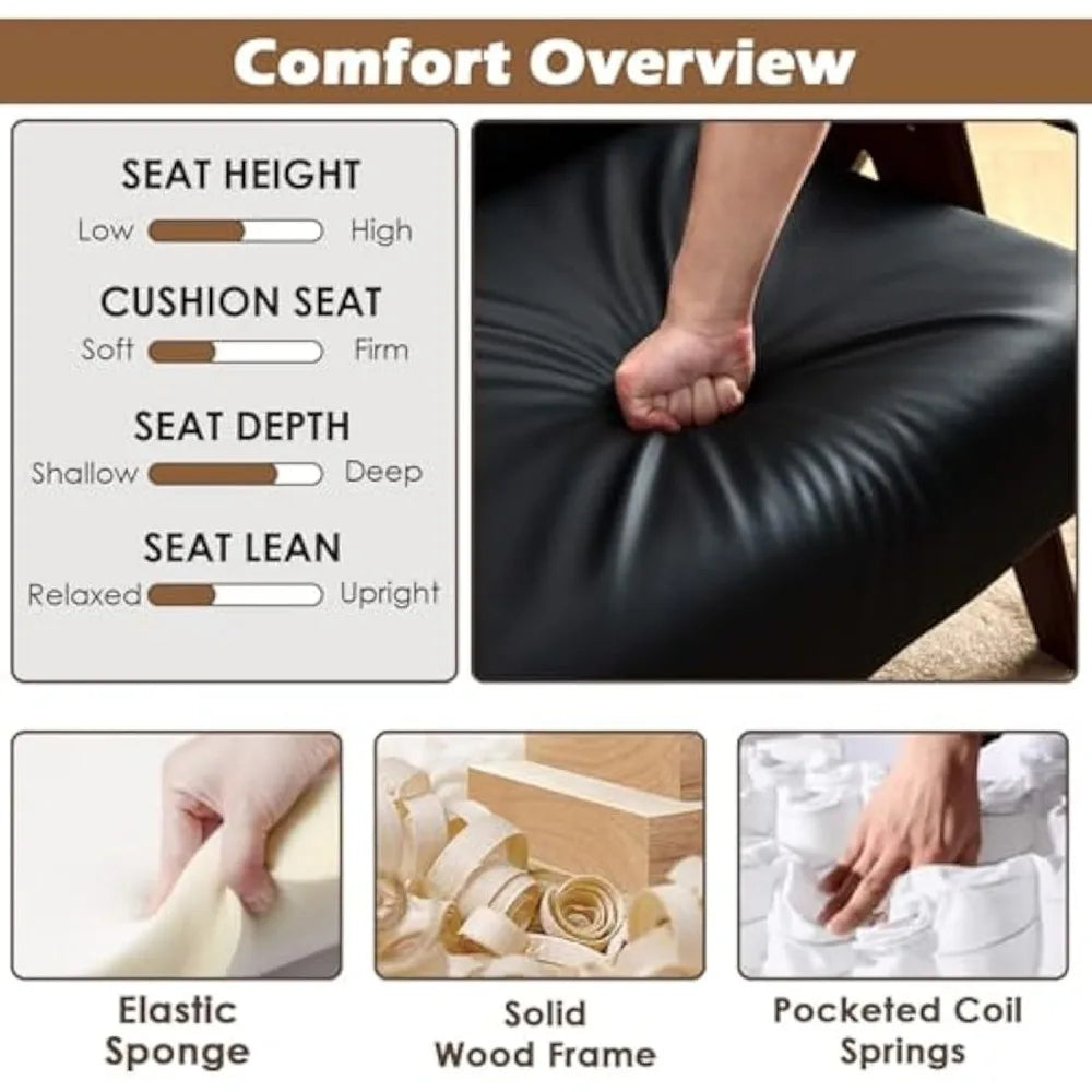 Set of 2 Black Faux Leather Accent Chairs – Mid-Century Modern Armchairs for Living Room, Office & Waiting Room