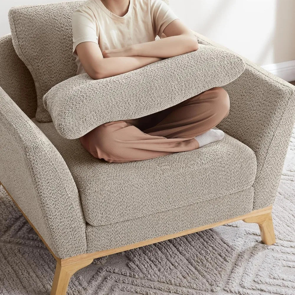Oversized Boucle Accent Chair with Thick Cushion – Cozy Single Sofa for Reading & Living Room (Camel)