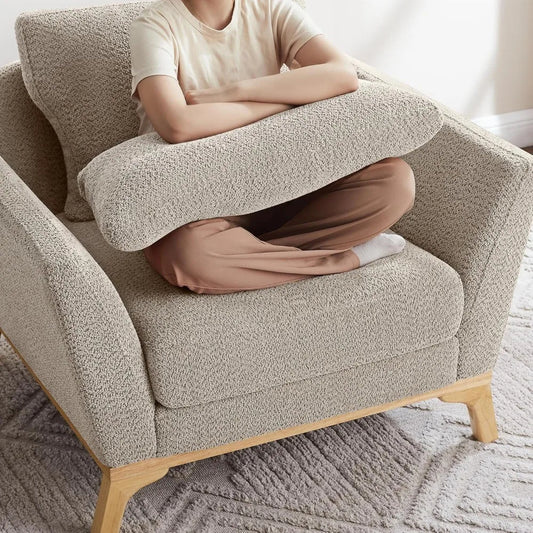 Oversized Boucle Accent Chair with Thick Cushion – Cozy Single Sofa for Reading & Living Room (Camel)