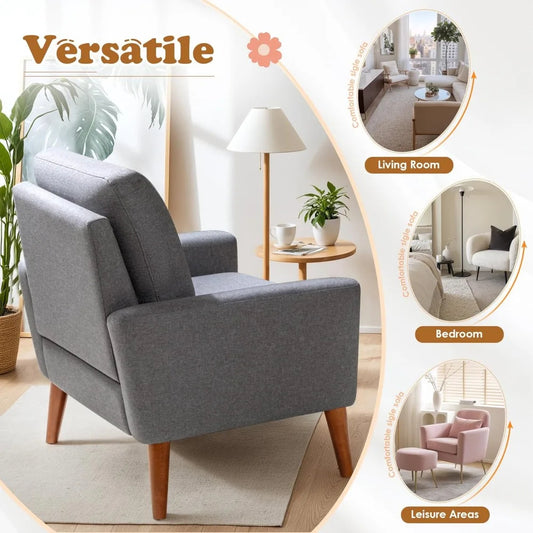 Set of 2 Mid-Century Modern Accent Chairs – Tufted Fabric Armchairs with Wood Legs for Living Room, Bedroom, or Reading Nook