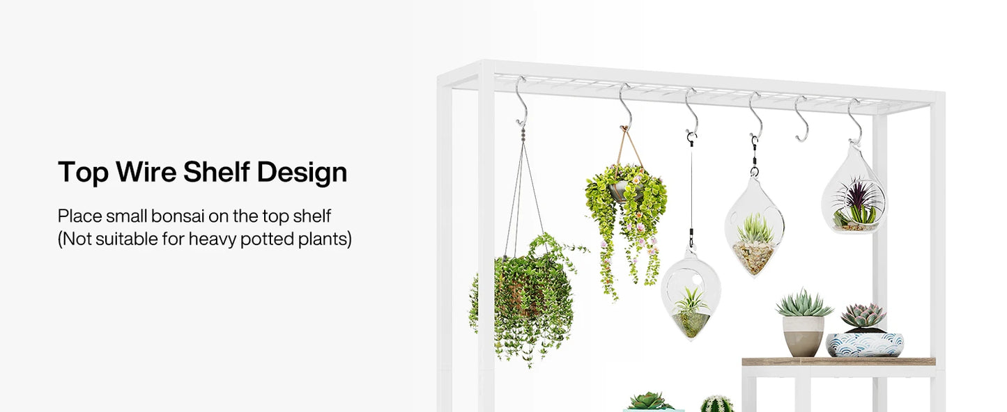 Tall 5-Tier Indoor Plant Stand with Hooks – Metal Flower Display Rack with 7 Shelves for Balcony & Living Room