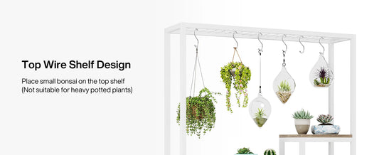 Tall 5-Tier Indoor Plant Stand with Hooks – Metal Flower Display Rack with 7 Shelves for Balcony & Living Room