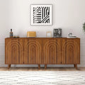 63" Modern Walnut Sideboard Cabinet – Set of 2 Decorative Storage Buffets with Carved Detail