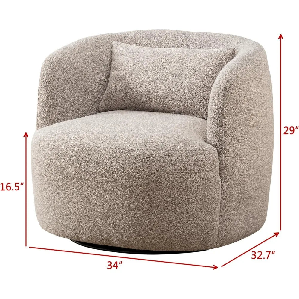 Set of 2 Boucle Swivel Barrel Chairs, 34" Wide Round Armchairs – No Assembly, Upholstered Accent Chairs