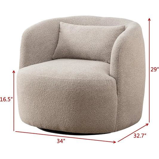 Set of 2 Boucle Swivel Barrel Chairs, 34" Wide Round Armchairs – No Assembly, Upholstered Accent Chairs