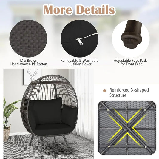 Oversized 2-Person Wicker Egg Chair – Indoor/Outdoor Lounge Hammock Chair with Cushions, PE Rattan Swing Chair with Armrests, 450 lbs Capacity
