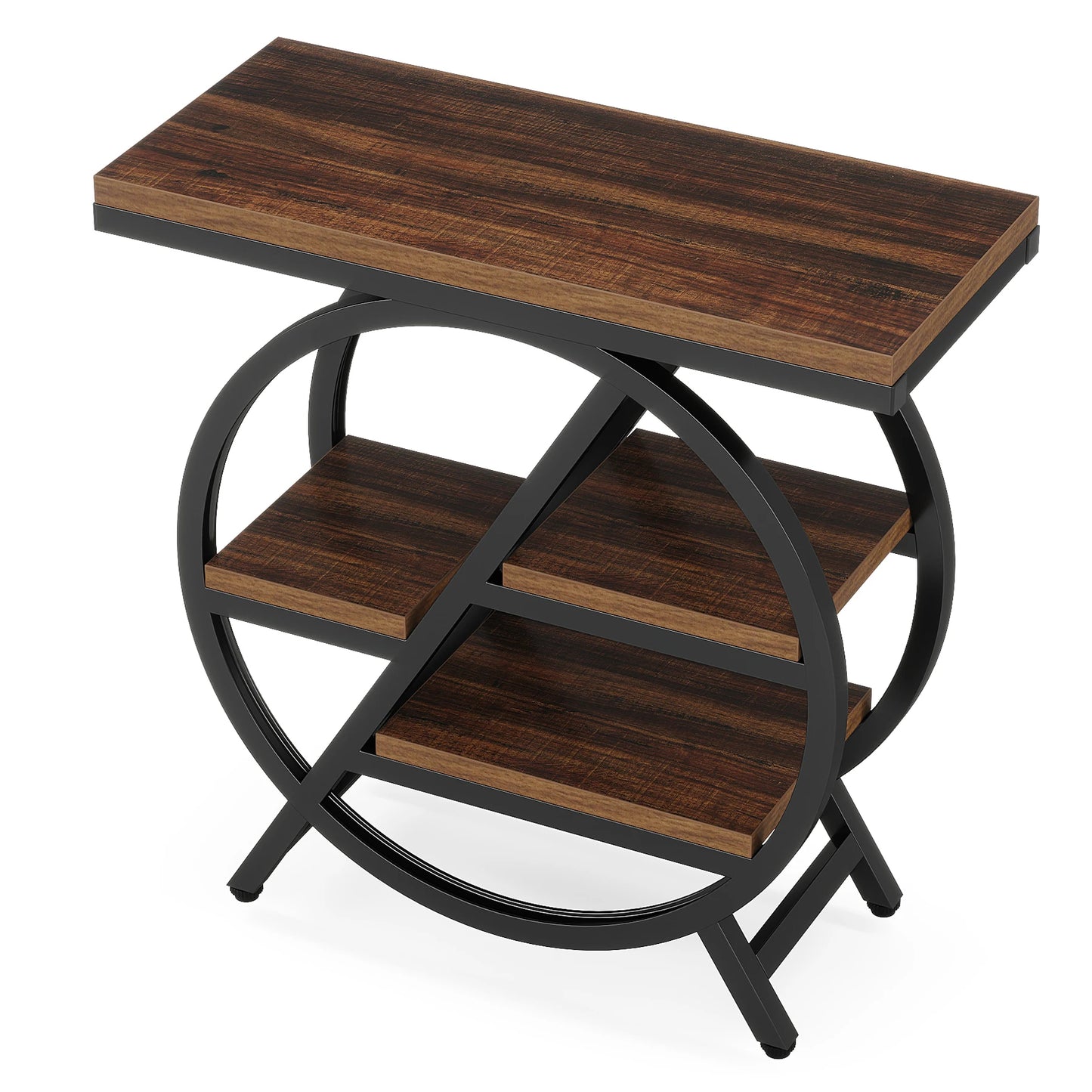 Rustic Narrow Side Table with Storage – Industrial Wood and Metal End Table with Geometric Frame for Living Room or Bedroom