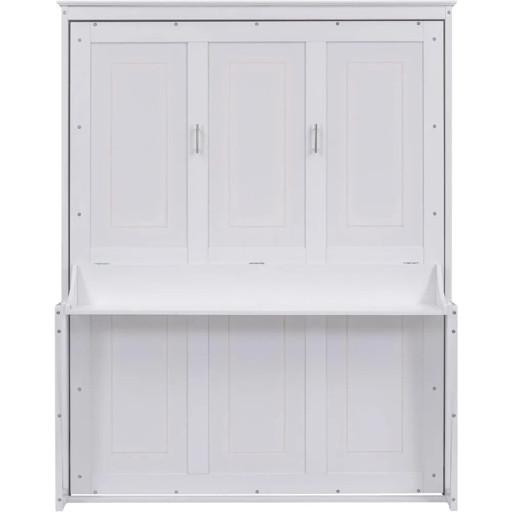 Queen Size Murphy Bed with Storage Shelf – Foldable Wall Bed Frame with Desk & Bookshelf for Guest Room or Home Office
