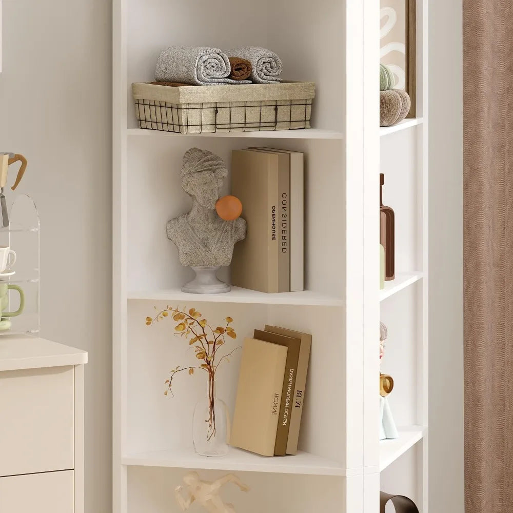 Set of 2 Tall 6-Tier Corner Bookshelves – Space-Saving Modern Display Shelves with Wall Mount & Triangular Design