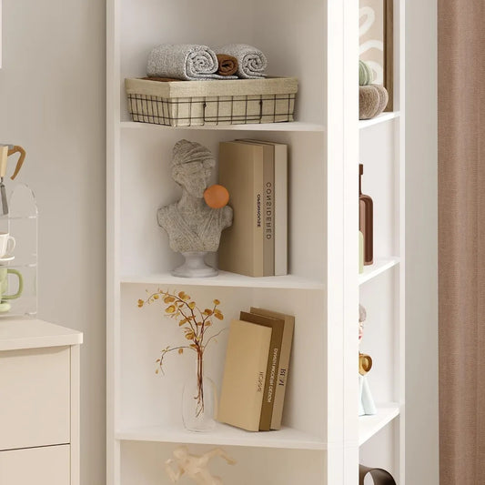 Set of 2 Tall 6-Tier Corner Bookshelves – Space-Saving Modern Display Shelves with Wall Mount & Triangular Design