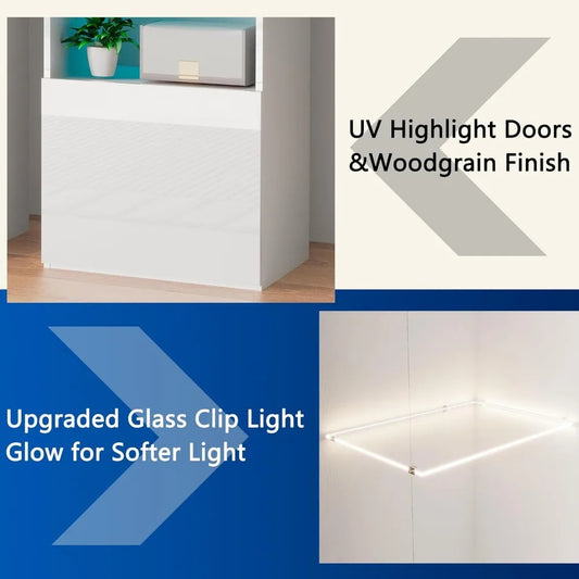 Set of 2 Tall 71" LED Bookcase Display Cabinets – Glass Doors, Gloss Finish, Adjustable Shelves