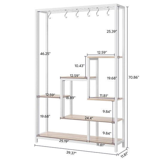 Tall 5-Tier Indoor Plant Stand with Hooks – Metal Flower Display Rack with 7 Shelves for Balcony & Living Room