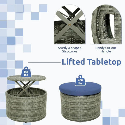 Round Outdoor Rattan Daybed with Canopy, Adjustable Table & Cushions – Modular Patio Lounge Set