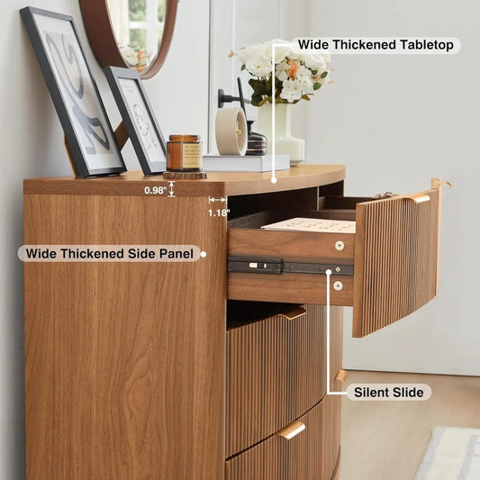 Walnut 6-Drawer Fluted Dresser – Mid-Century Modern Storage Chest for Bedroom, Closet, or TV Stand