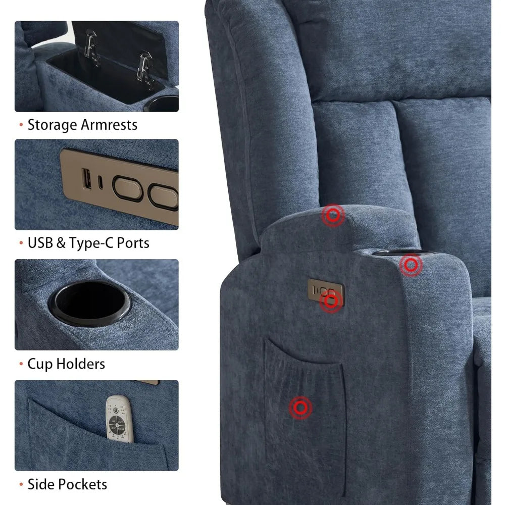 Power Lift Recliner Chair with Massage & Heat – Electric Reclining Sofa for Seniors with USB & Cup Holders