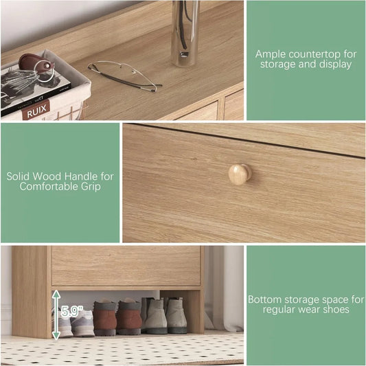 Slim Shoe Storage Cabinet with 4 Flip Drawers – Narrow Entryway Shoe Organizer with Adjustable Shelves & Open Storage