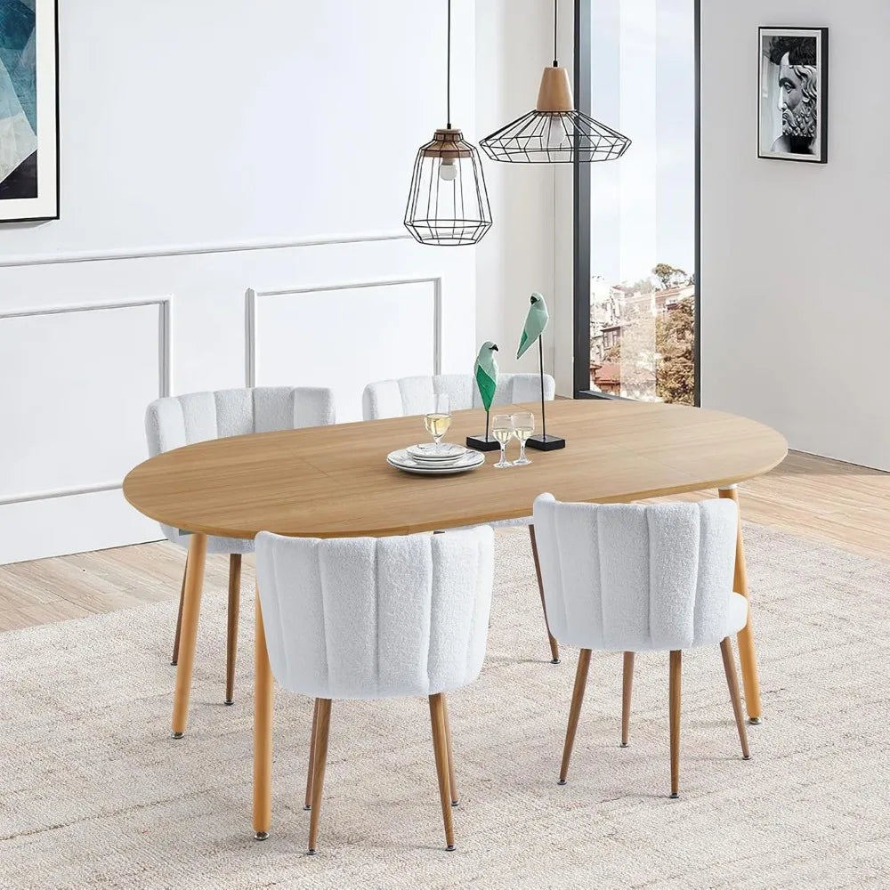 Oval Extendable Dining Table for 4-8, Modern Wood & Metal Dining Room Table