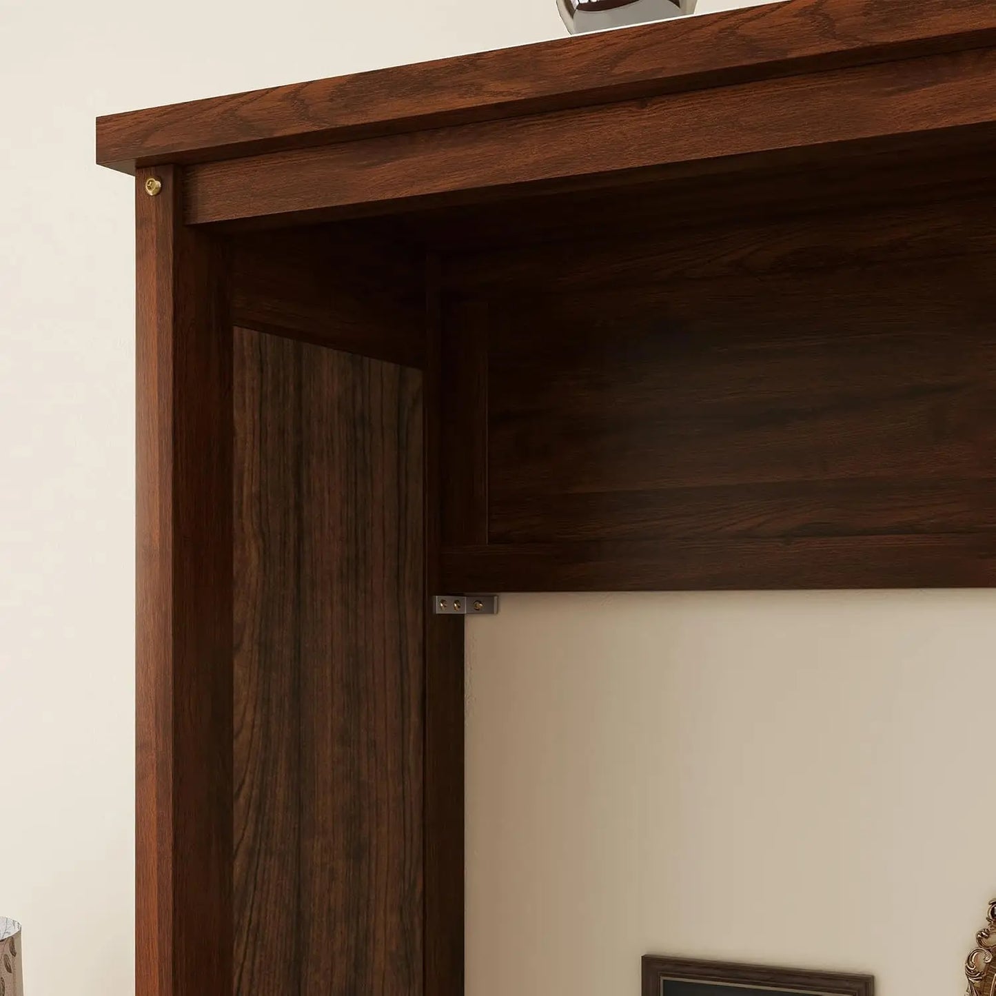 Queen Size Murphy Bed with Desk & Storage – Foldable Wall Bed Frame with Gas Struts, Hidden Cabinet Style for Guest Room/Home Office