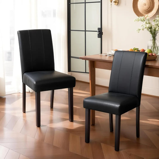 Set of 4 Modern Black Leather Dining Chairs – High Back Parsons Side Chairs with Padded Seats for Kitchen, Dining Room & Living Room