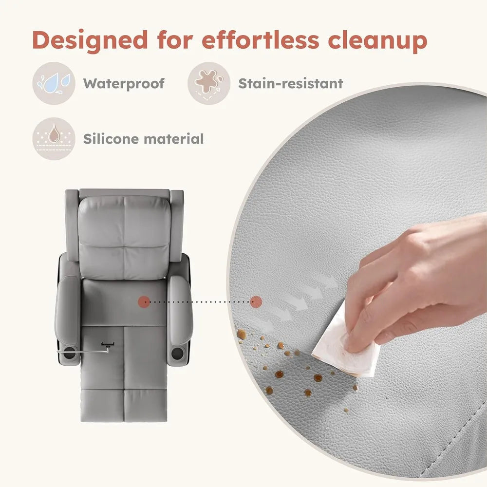 Oversized Power Recliner Chair – Swivel Rocker with Adjustable Armrests & Back, Faux Leather Recliner for Living Room