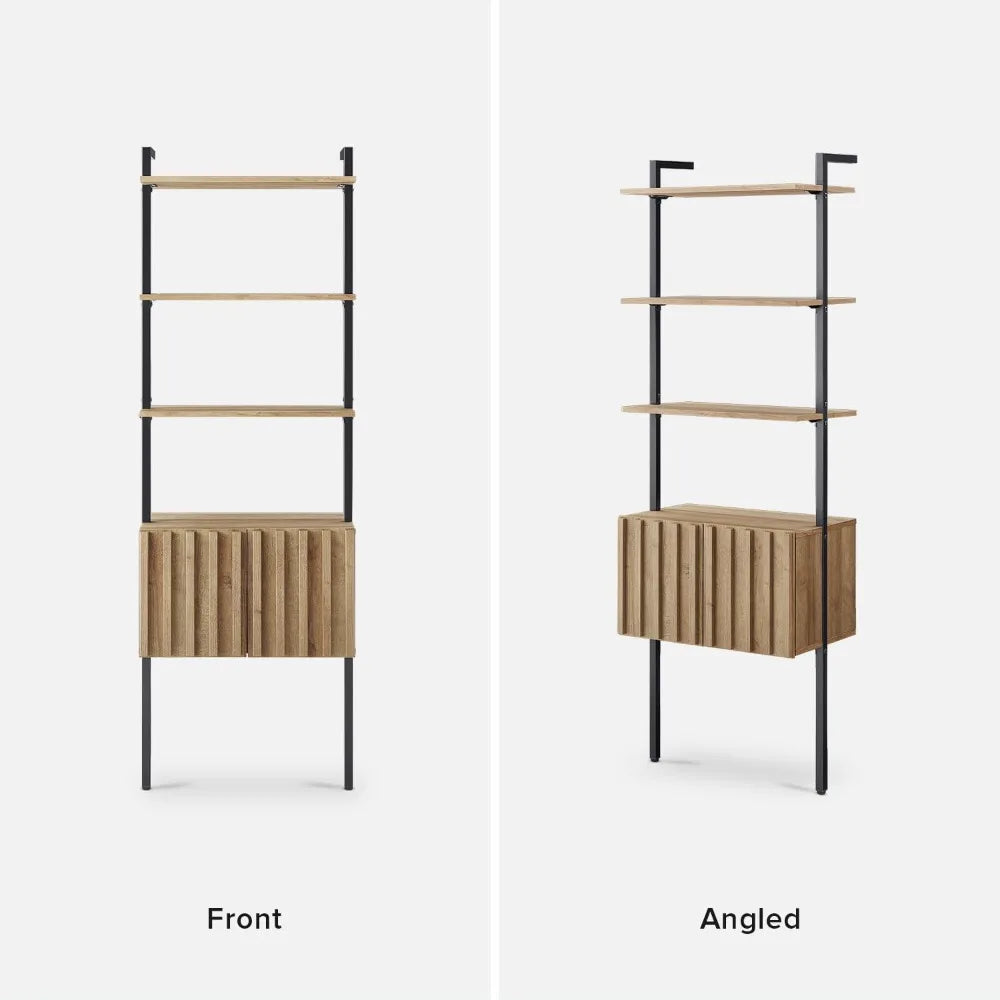 Norwin 72" Ladder Bookshelf – Farmhouse Industrial Wall Bookcase with 5-Tier Narrow Storage & Cabinet Display (Riviera Oak)