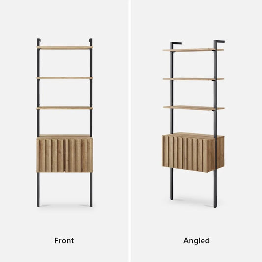 Norwin 72" Ladder Bookshelf – Farmhouse Industrial Wall Bookcase with 5-Tier Narrow Storage & Cabinet Display (Riviera Oak)