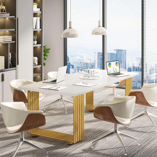 70.9" Modern Executive Office Desk – Grey Workstation with Gold Metal Legs & Spacious Desktop