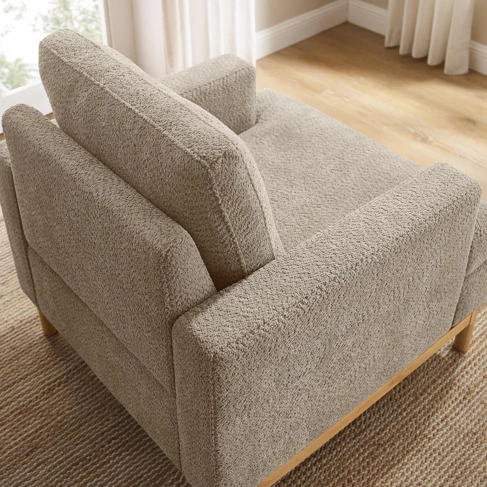 Oversized Mid-Century Accent Chair – Boucle Upholstered Armchair for Living Room or Bedroom (Camel)