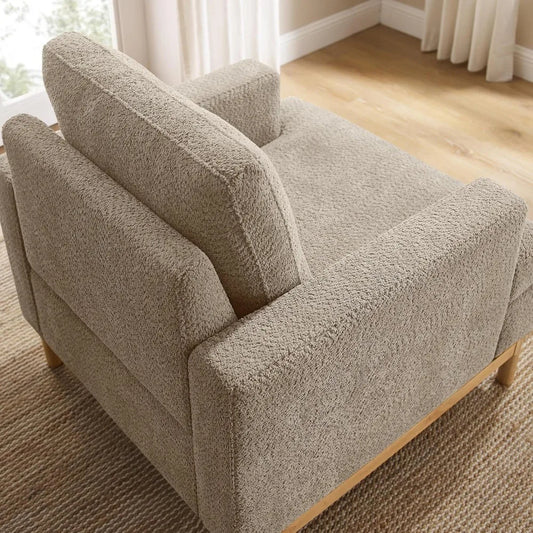 Oversized Mid-Century Accent Chair – Boucle Upholstered Armchair for Living Room or Bedroom (Camel)
