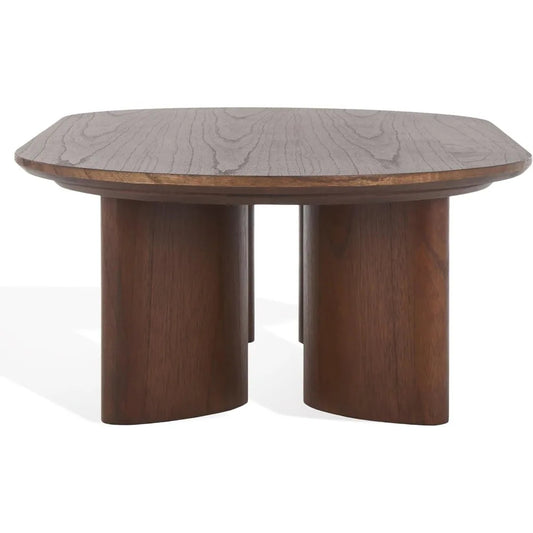 Walnut Oval Solid Wood Coffee Table – 56" Mid-Century Modern Oblong Table for Living Room