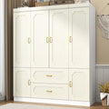 75" Freestanding 4-Door LED Wardrobe Armoire with Mirrors & Drawers – White Closet with RGB Lights, Adjustable Shelves & Hanging Space