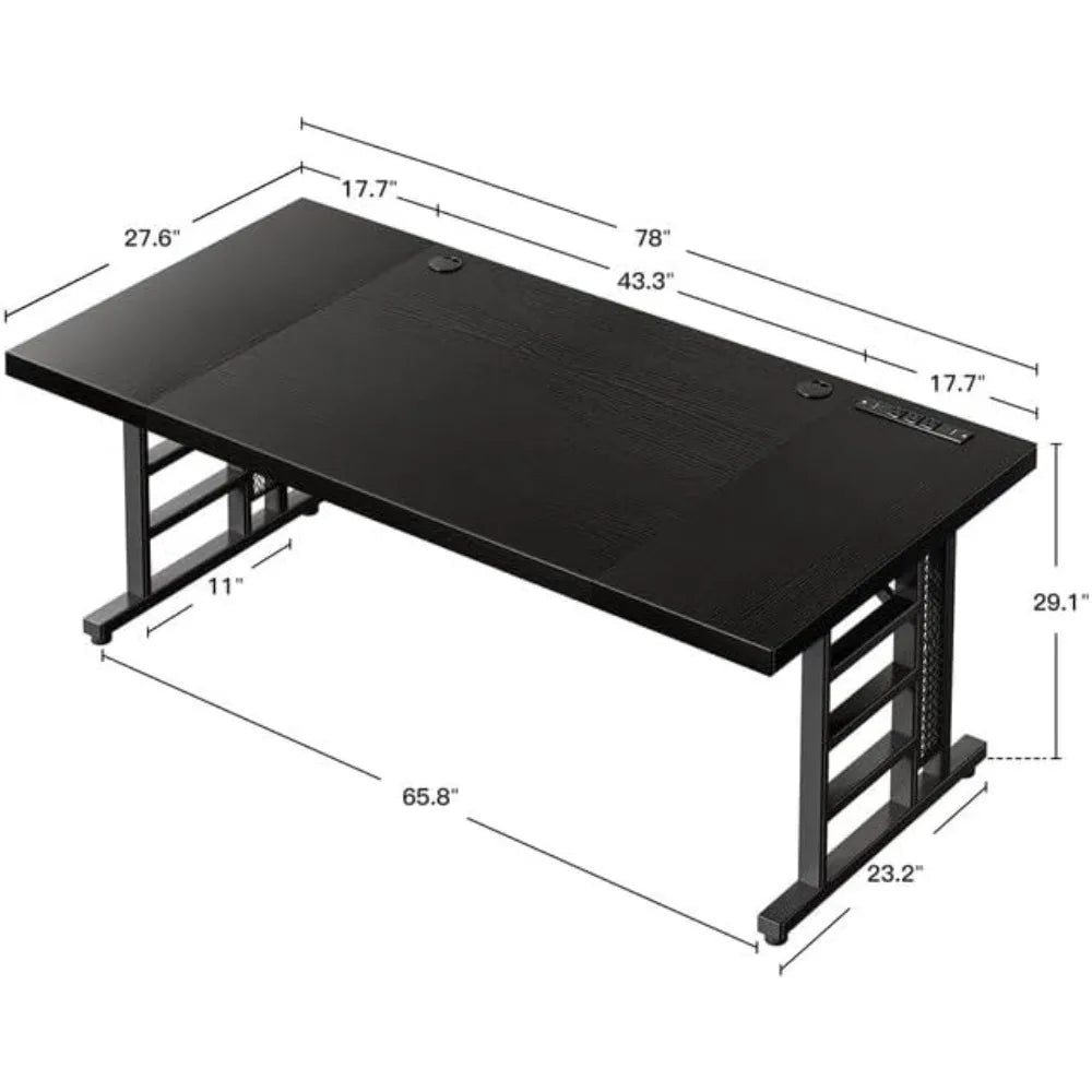 78" Executive Office Desk with USB & Type-C Ports – Extra-Large Modern Workstation for Home or Business