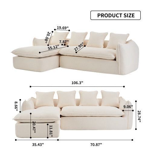 LuneluX_Home – Oversized 3-Seater L-Shape Sofa with Chaise