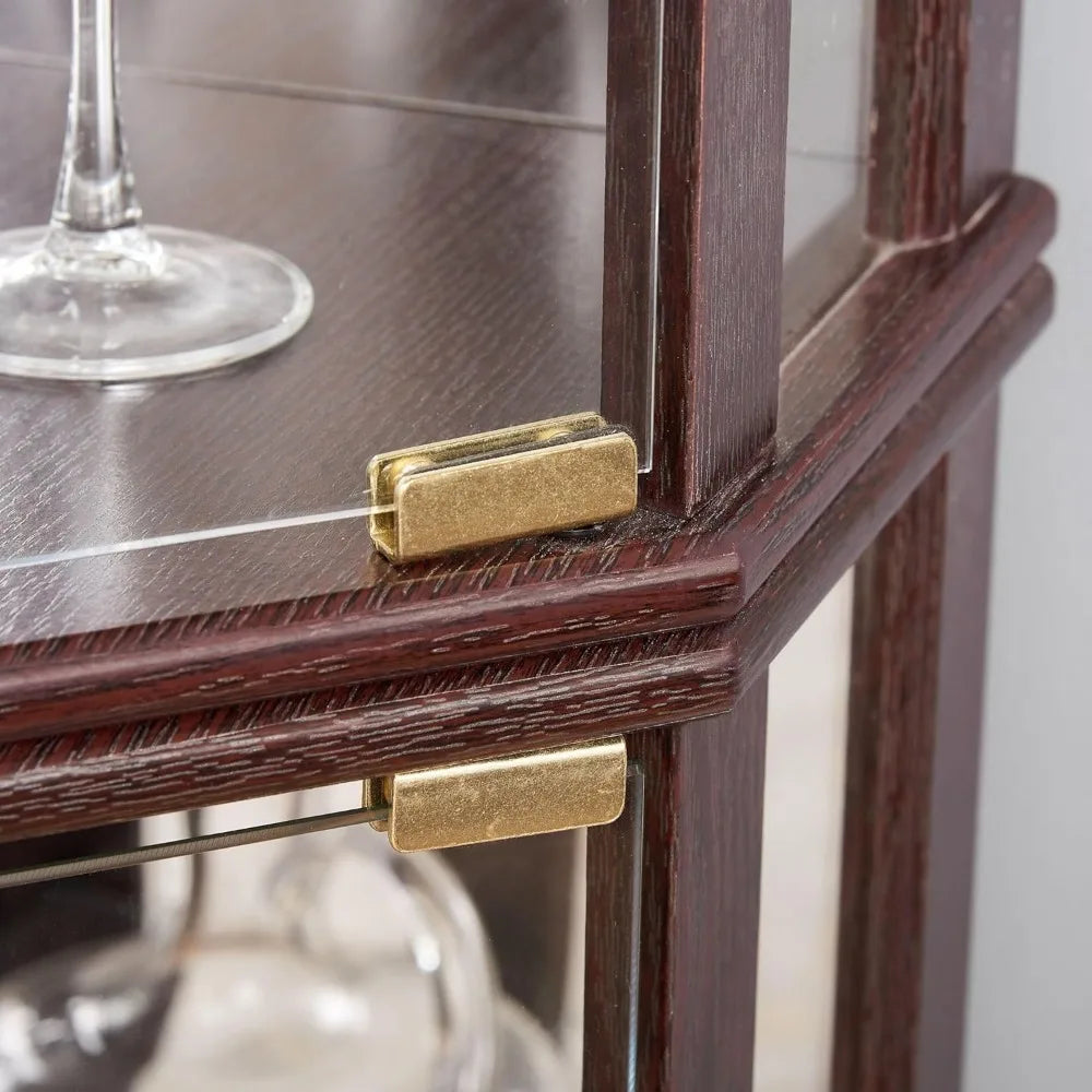 70" Corner Curio Cabinet with Light – Glass Display Cabinet with Adjustable Shelves & Tempered Glass Doors (Dark Cherry)