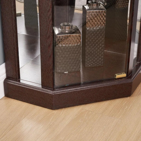 70" Corner Curio Cabinet with Light – Glass Display Cabinet with Adjustable Shelves & Tempered Glass Doors (Dark Cherry)