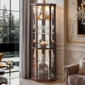 70" Corner Curio Cabinet with Light – Glass Display Cabinet with Adjustable Shelves & Tempered Glass Doors (Dark Cherry)
