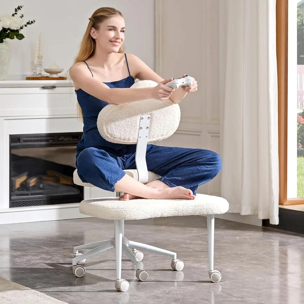Ergonomic Cross-Legged Meditation Office Chair – Adjustable Height, Wide Seat, 360° Swivel Footrest & Wheels