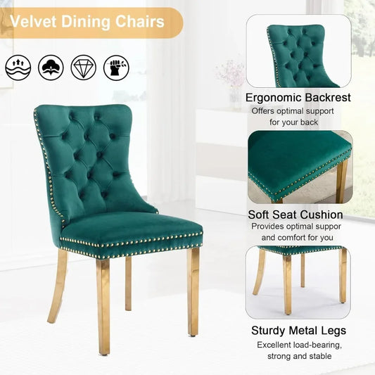 5-Piece Glass Dining Table Set – 35" Square Table with Velvet Upholstered Chairs, Gold Frame, Modern Dining Room Set for 4