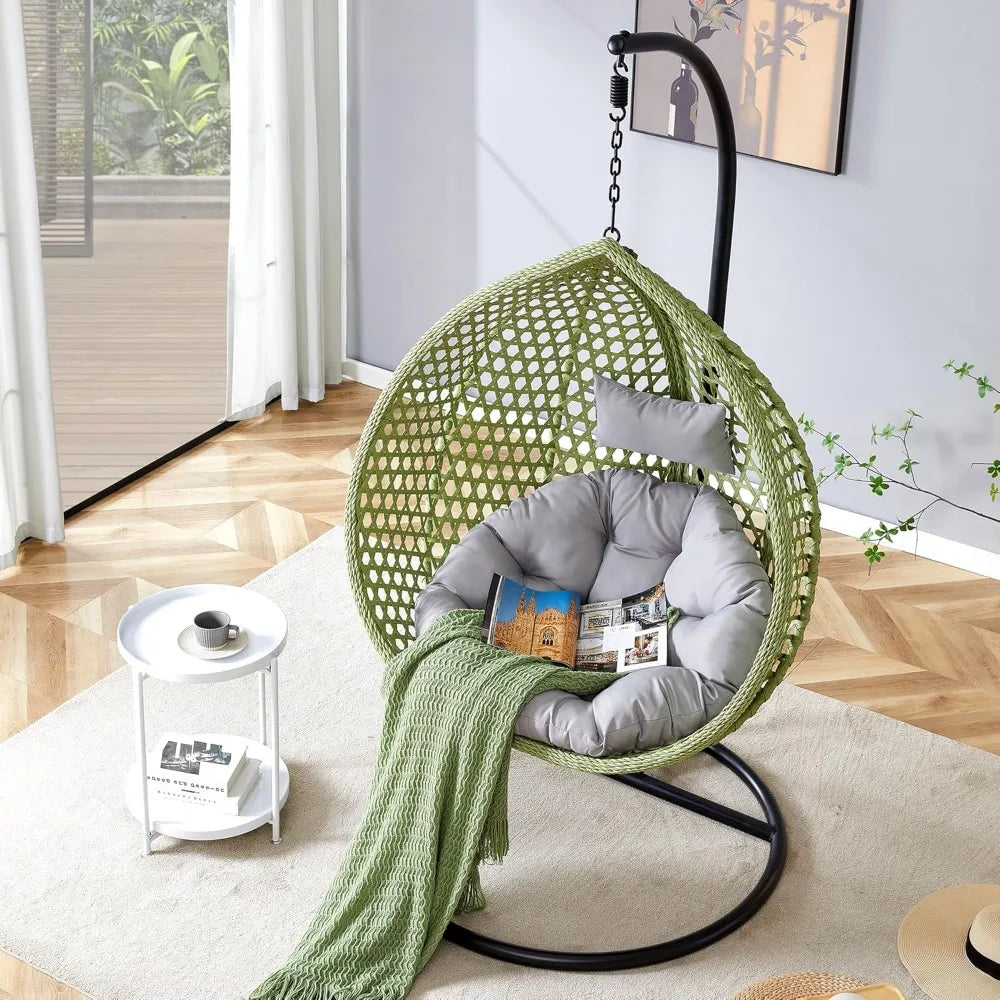 Luxury Hanging Egg Swing Chair with Stand & Cushions – Indoor/Outdoor Rattan Hammock Chair (350 lbs Capacity, All-Weather Use)