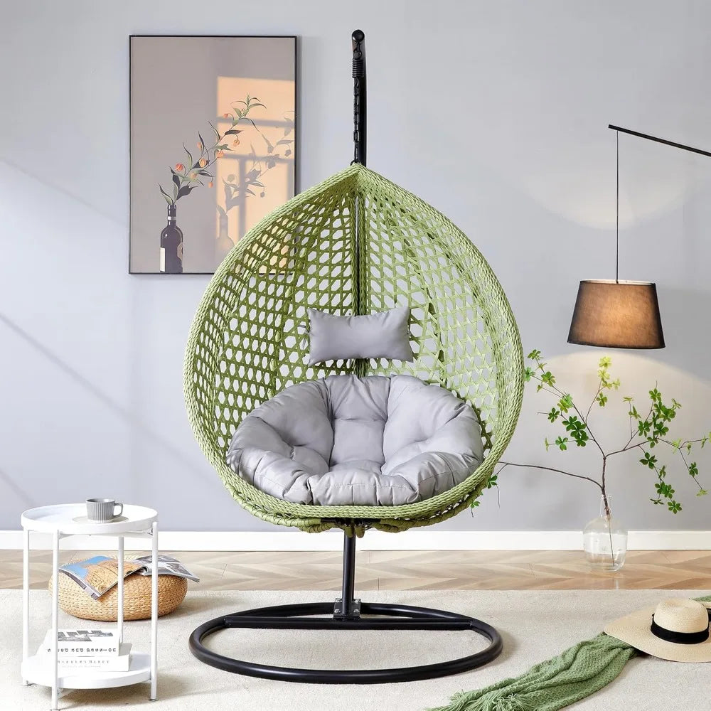 Luxury Hanging Egg Swing Chair with Stand & Cushions – Indoor/Outdoor Rattan Hammock Chair (350 lbs Capacity, All-Weather Use)