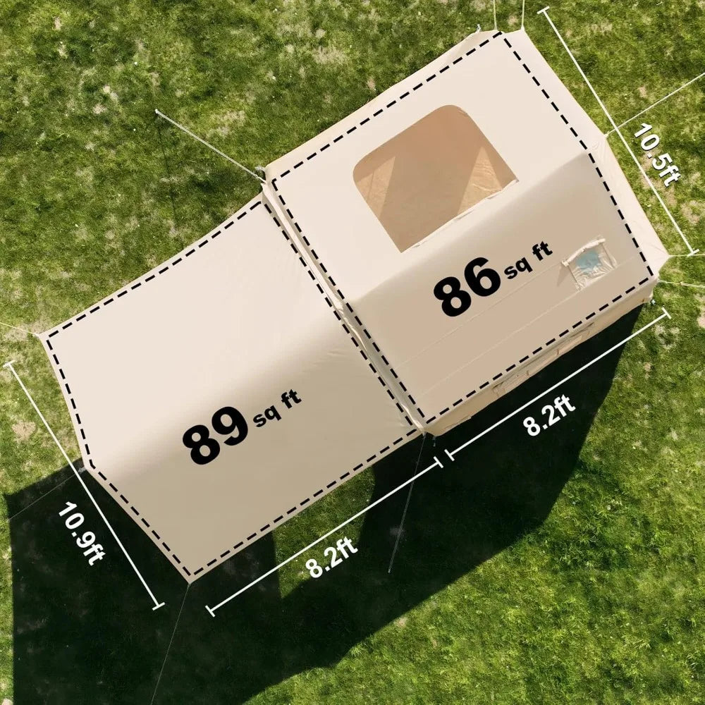 Inflatable Hot Tent for 6–8 People – Easy Setup Waterproof Camping Tent with Hand Pump, Stove Jack & Oversized Canopy