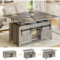 4-in-1 Lift Top Farmhouse Coffee Table – Convertible Storage Table with Sliding Doors & Hidden Compartments