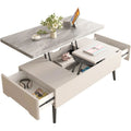 3-in-1 Lift Top Extendable Coffee Table – Hidden Storage, Dining + Workstation in One, Modern White & Grey Center Table