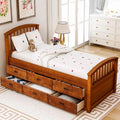 Twin Platform Bed with 6 Storage Drawers – Solid Wood Frame, No Box Spring Needed, Walnut Finish