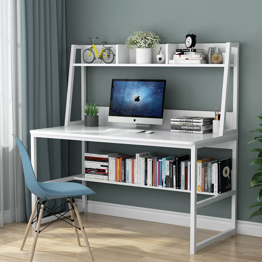 A smart desk-hutch combo that maximizes vertical space, offering ample room for work and storage — perfect for small apartments or tight home office setups.