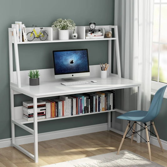 A smart desk-hutch combo that maximizes vertical space, offering ample room for work and storage — perfect for small apartments or tight home office setups.