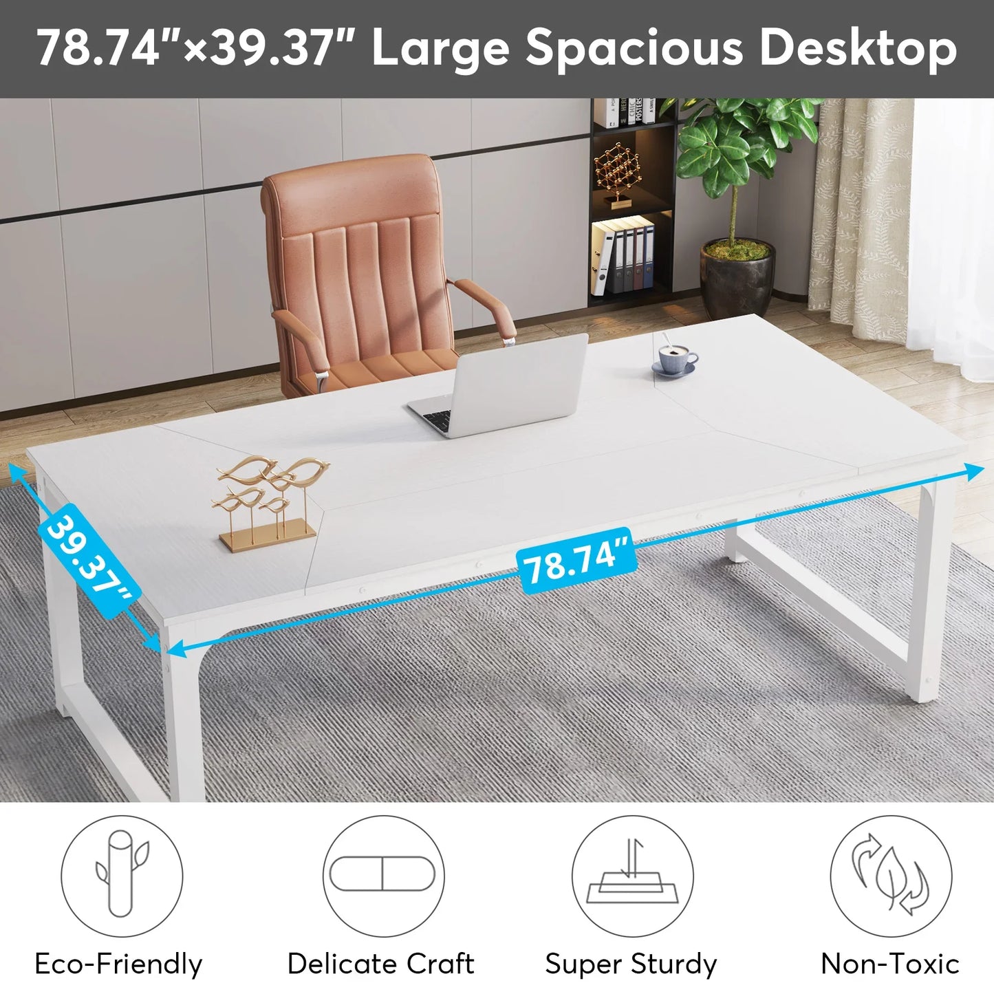 78.7" Extra Large Executive Office Desk – Deep Computer Workstation Table for Home & Conference Use