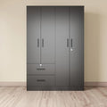72" Black 4-Door Wardrobe with Lockable Storage, Hanging Rod & 2 Drawers – Modern Closet Organizer
