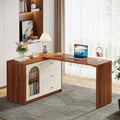 Modern L-Shaped Computer Desk with Drawers and Reversible Cabinet